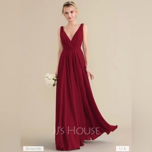A-Line V-neck Floor-Length Chiffon Bridesmaid Dress With Ruffle, US 14